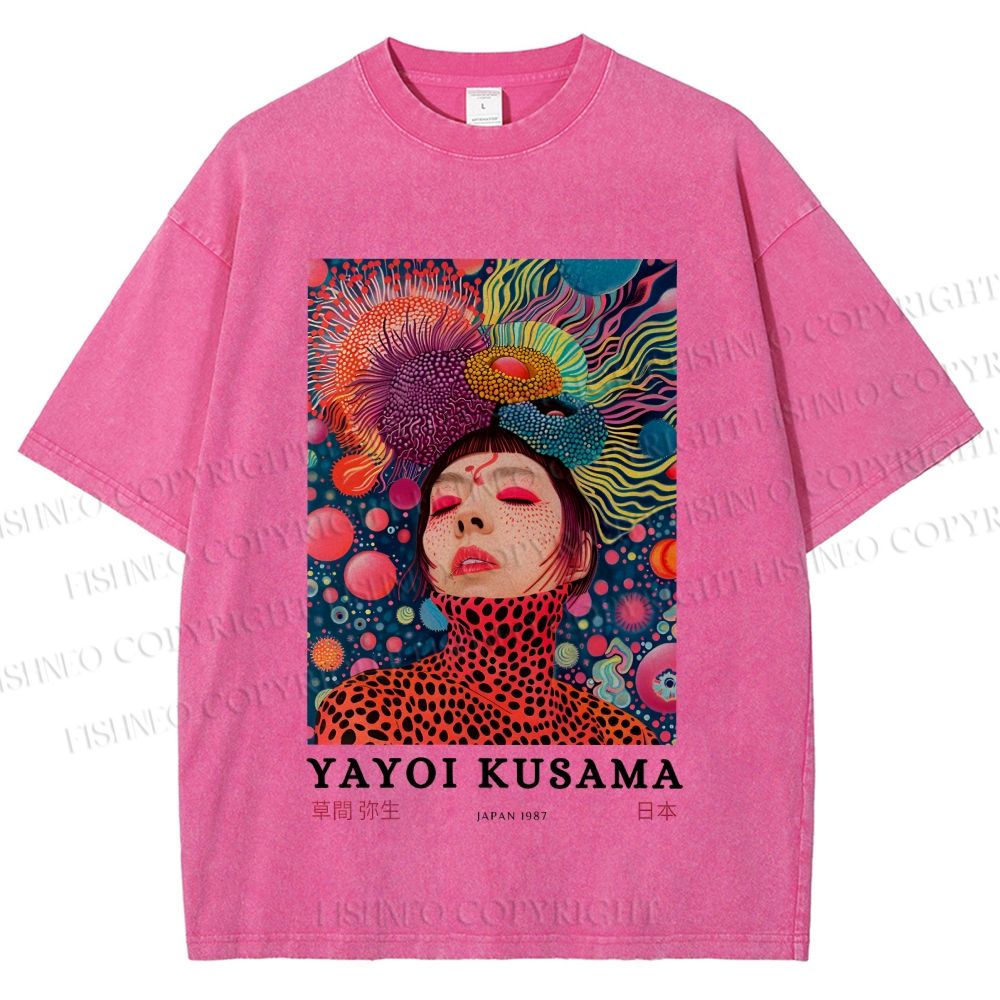 Unisex Yayoi Kusama Artistic portrait Printed Washed Tee