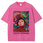 Unisex Yayoi Kusama Artistic portrait Printed Washed Tee