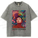 Unisex Yayoi Kusama Artistic portrait Printed Washed Tee