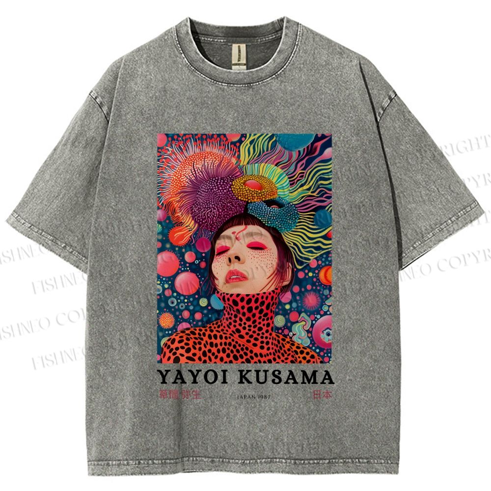 Unisex Yayoi Kusama Artistic portrait Printed Washed Tee