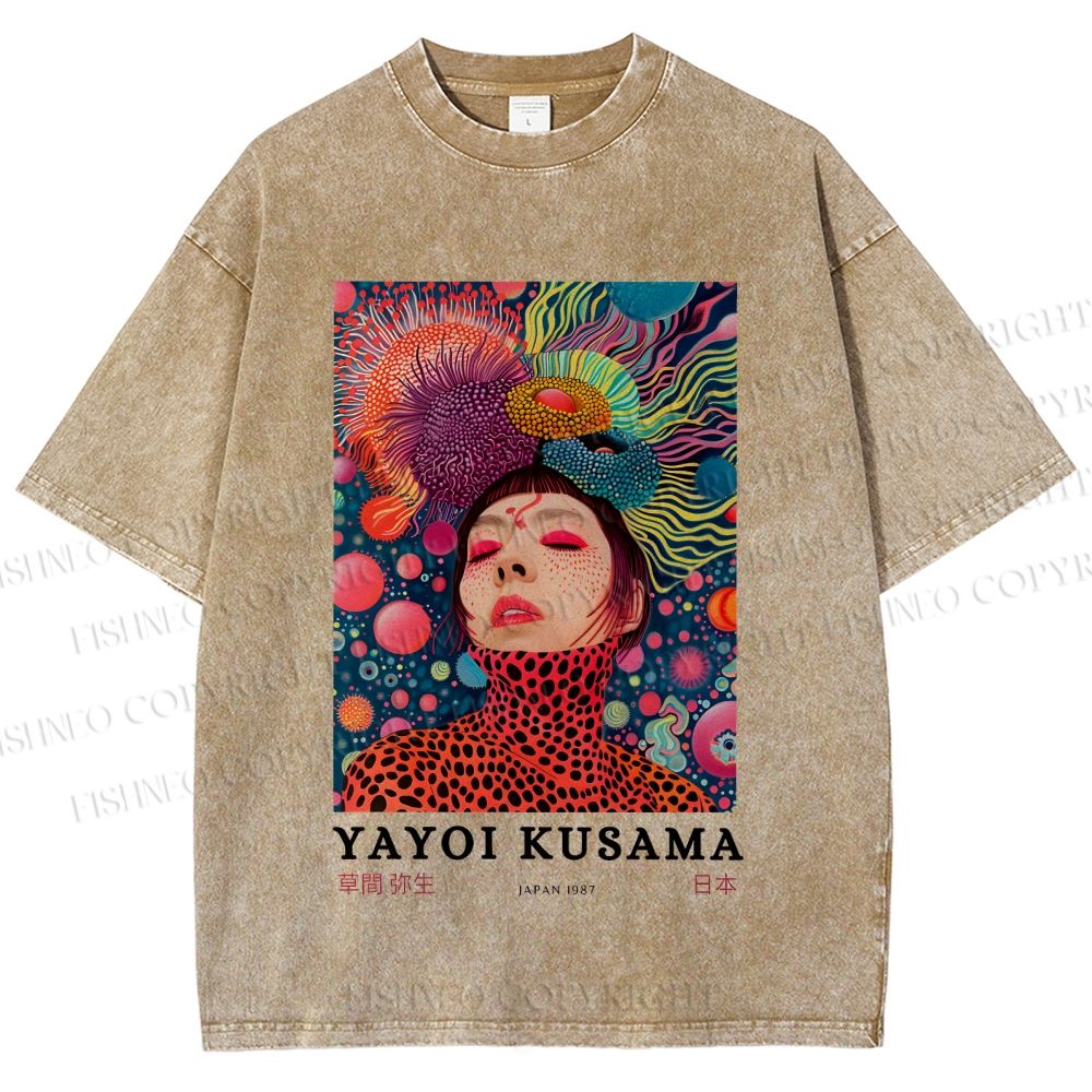 Unisex Yayoi Kusama Artistic portrait Printed Washed Tee