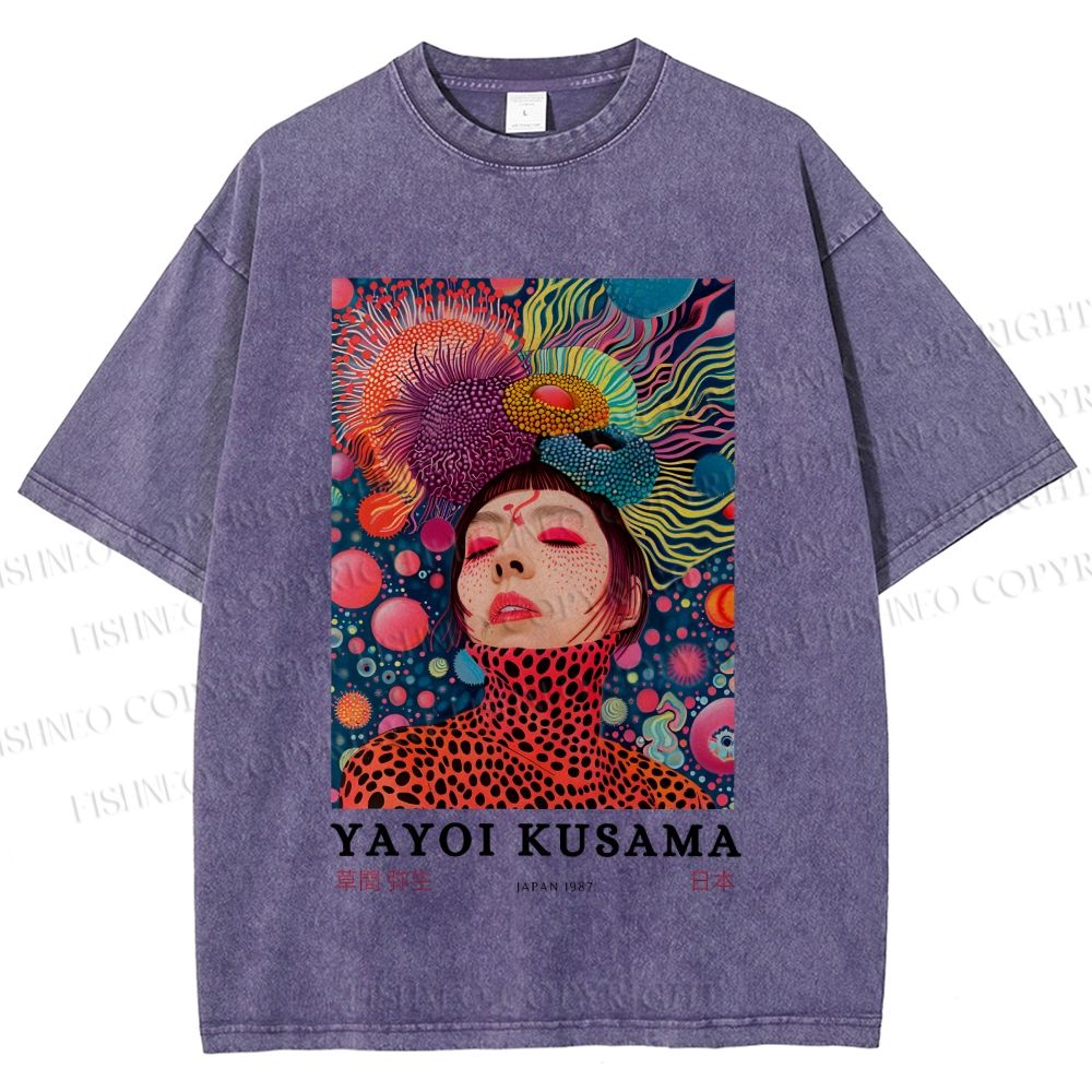 Unisex Yayoi Kusama Artistic portrait Printed Washed Tee
