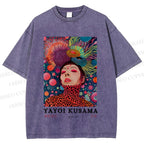 Unisex Yayoi Kusama Artistic portrait Printed Washed Tee