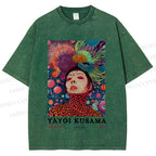 Unisex Yayoi Kusama Artistic portrait Printed Washed Tee