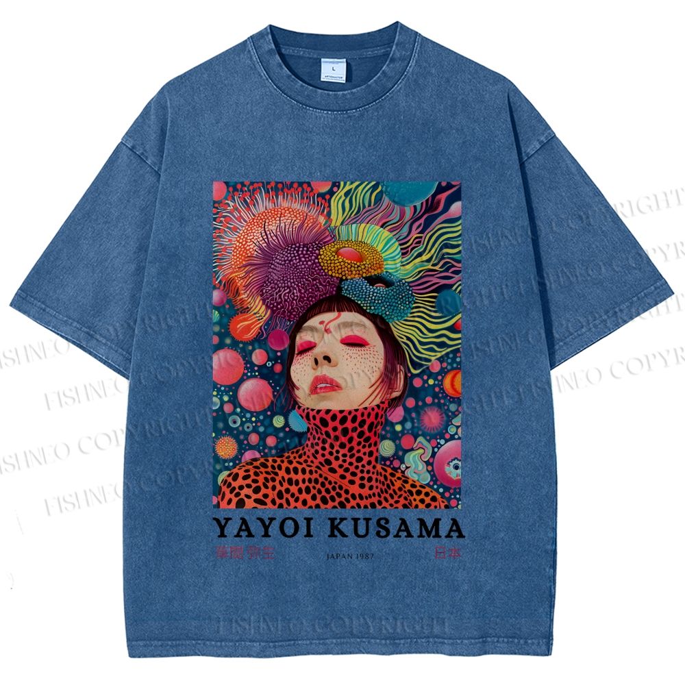 Unisex Yayoi Kusama Artistic portrait Printed Washed Tee