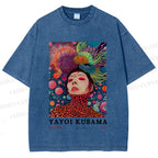 Unisex Yayoi Kusama Artistic portrait Printed Washed Tee