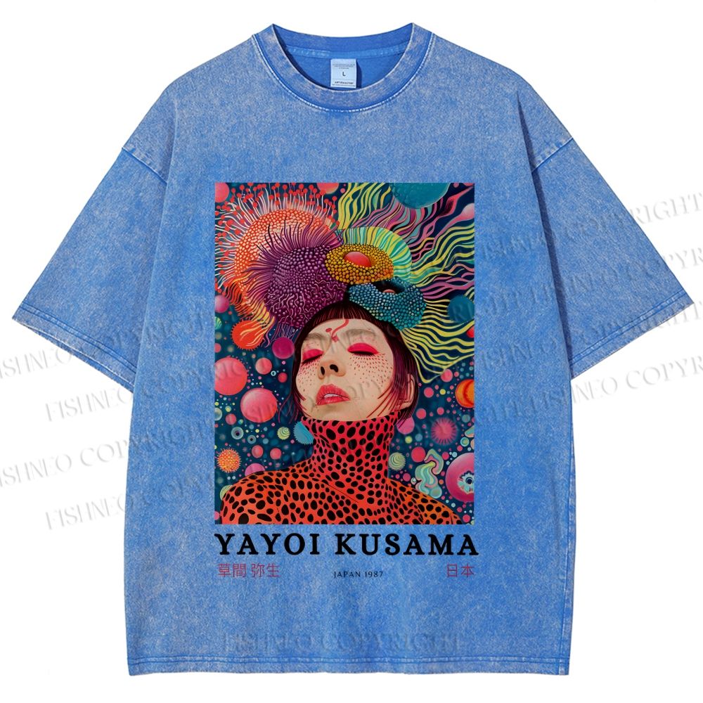 Unisex Yayoi Kusama Artistic portrait Printed Washed Tee