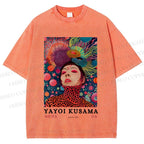 Unisex Yayoi Kusama Artistic portrait Printed Washed Tee