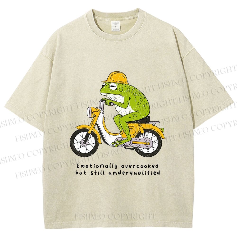 Unisex Biker Frog Printed Washed Tee