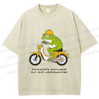 Unisex Biker Frog Printed Washed Tee