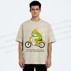 Unisex Biker Frog Printed Washed Tee