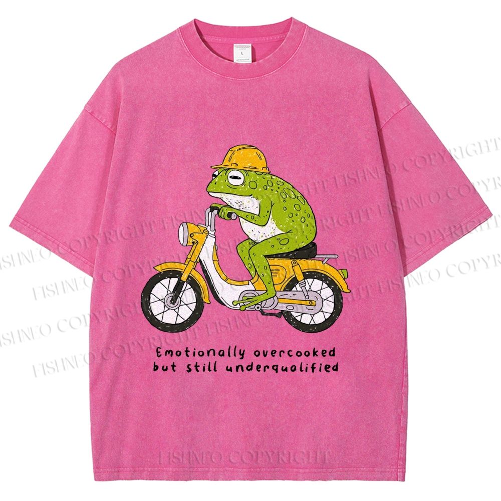 Unisex Biker Frog Printed Washed Tee