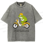 Unisex Biker Frog Printed Washed Tee