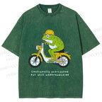 Unisex Biker Frog Printed Washed Tee