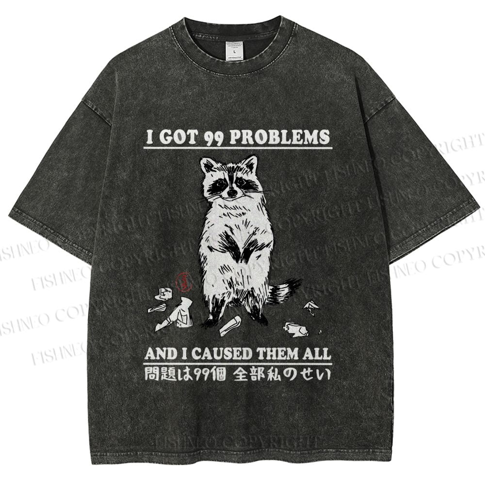 Unisex Troublemaker Raccoon Printed Washed Tee