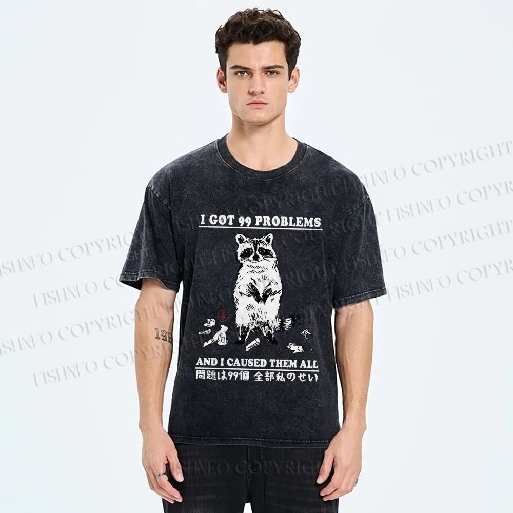 Unisex Troublemaker Raccoon Printed Washed Tee