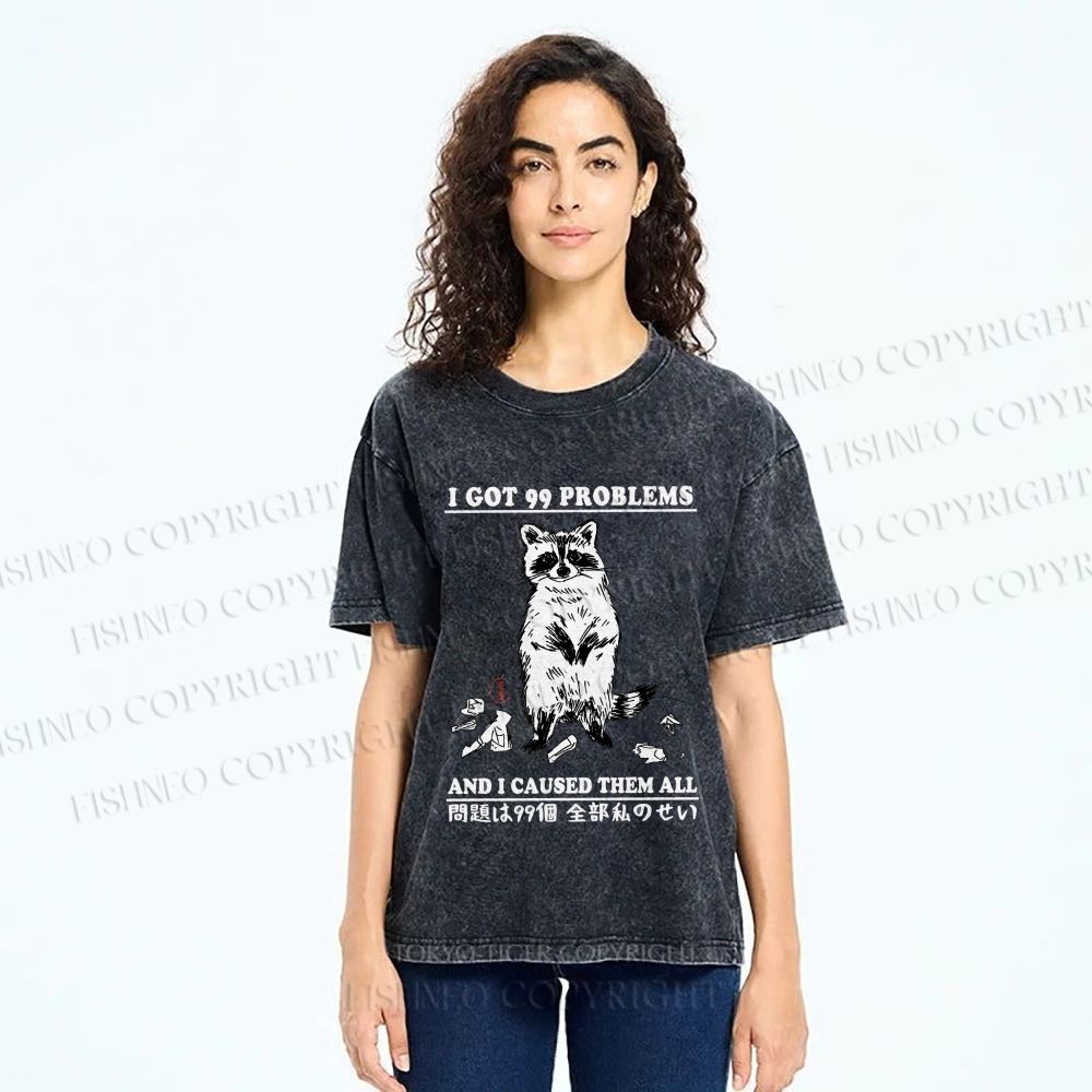 Unisex Troublemaker Raccoon Printed Washed Tee