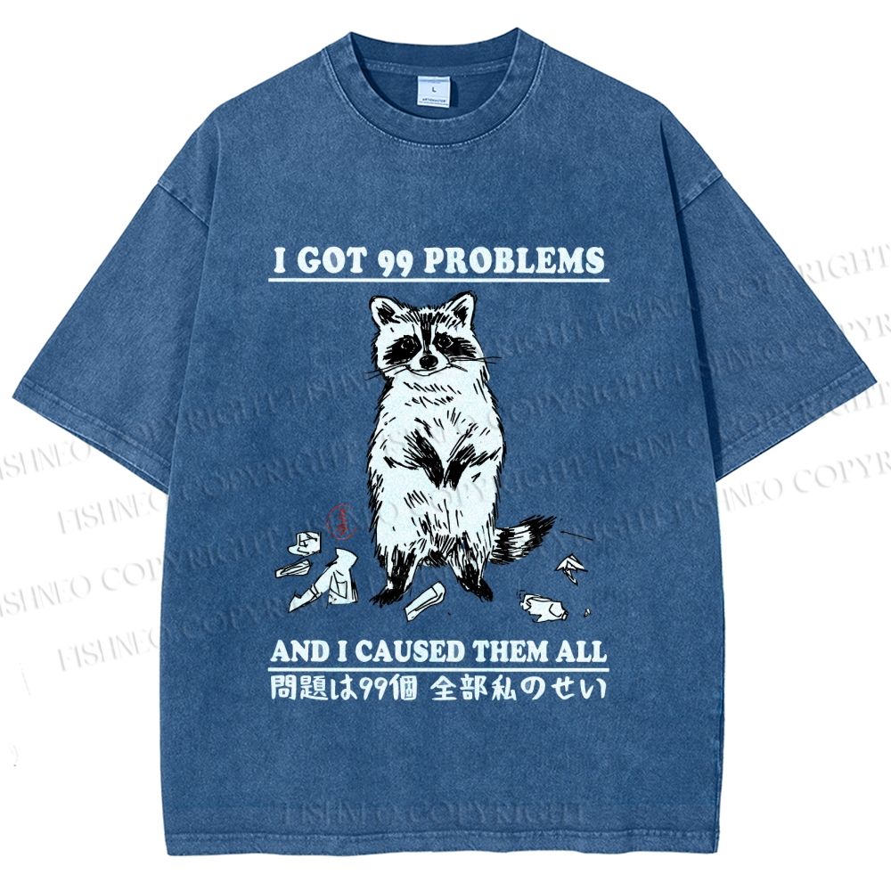Unisex Troublemaker Raccoon Printed Washed Tee