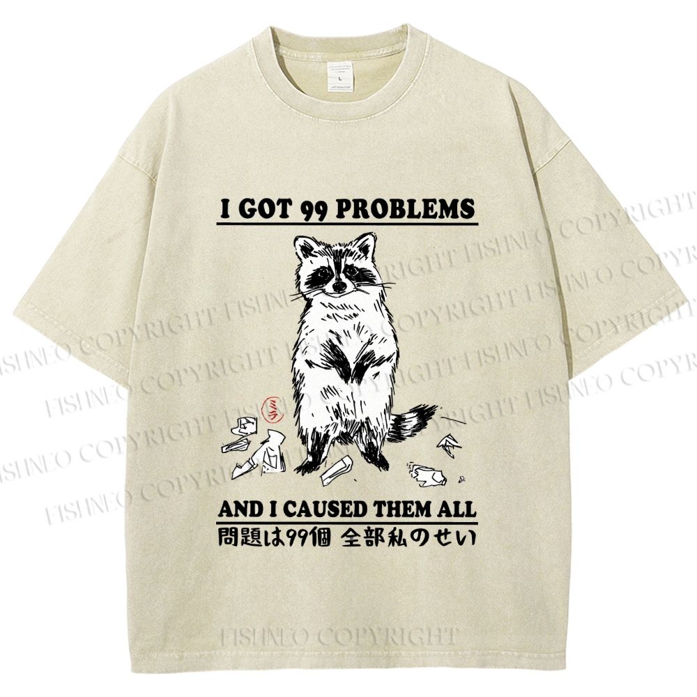 Unisex Troublemaker Raccoon Printed Washed Tee