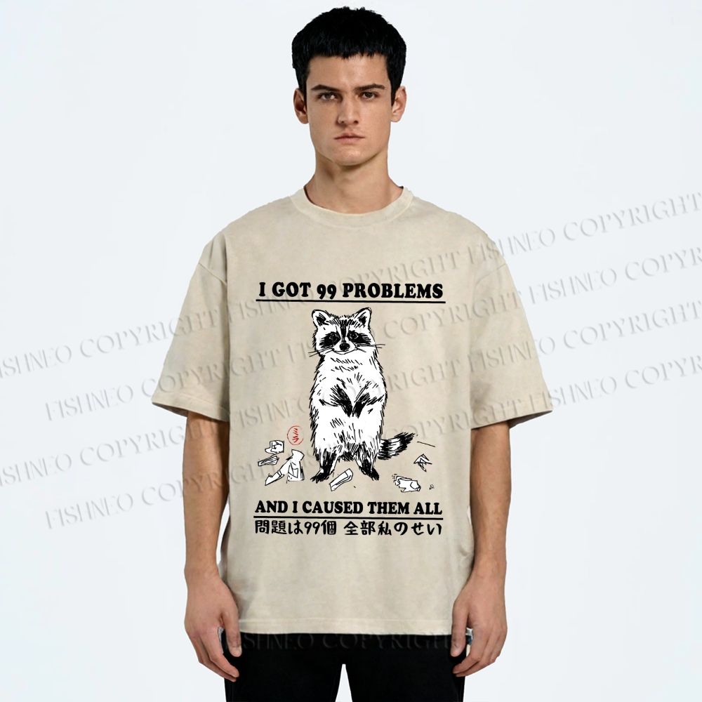 Unisex Troublemaker Raccoon Printed Washed Tee