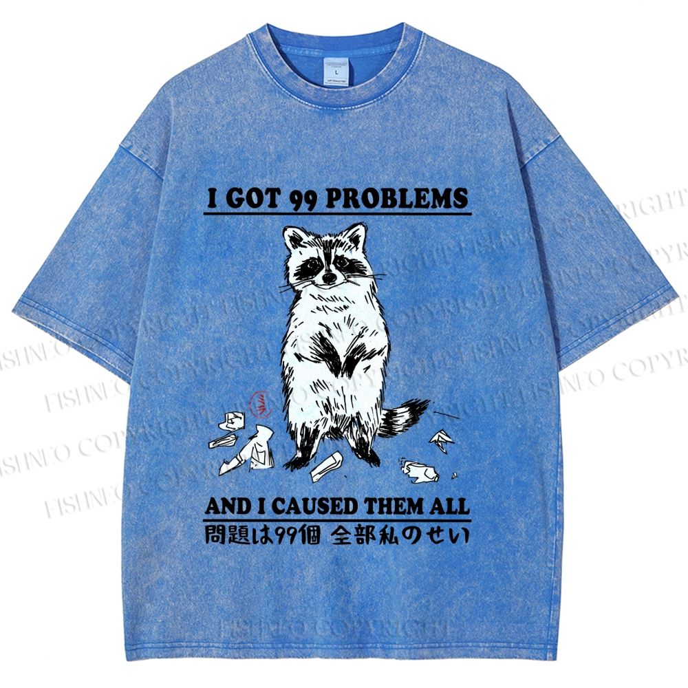 Unisex Troublemaker Raccoon Printed Washed Tee
