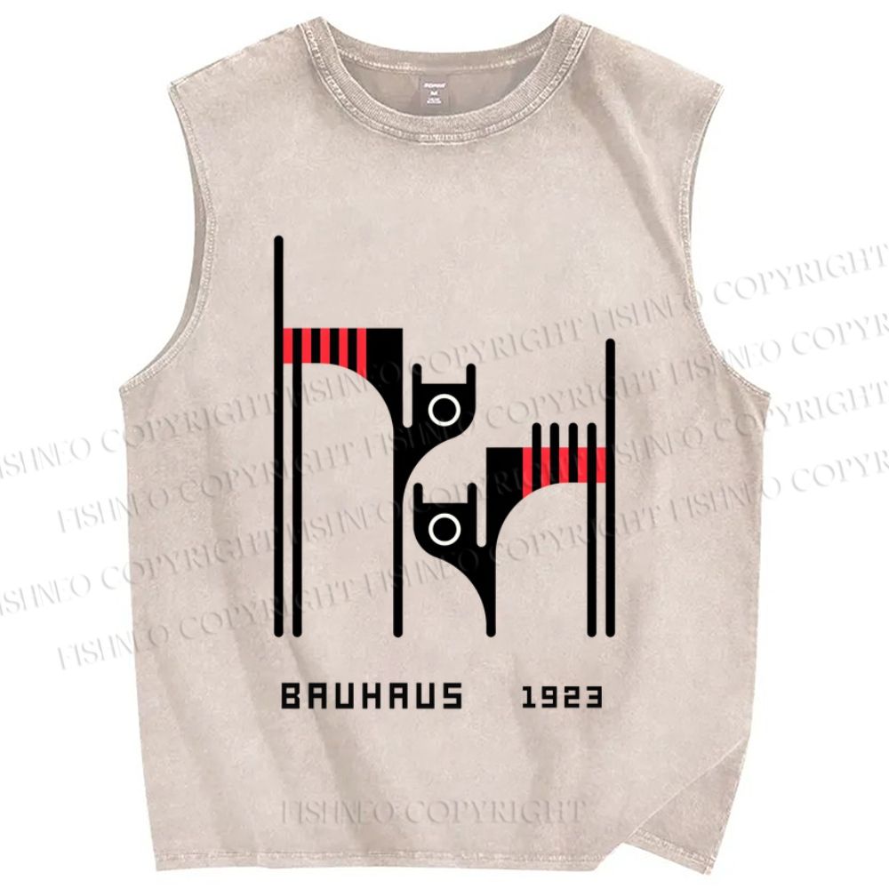 Unisex Bauhaus Geometric Cat Printed Washed Tank Top
