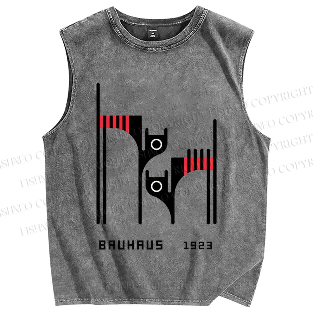 Unisex Bauhaus Geometric Cat Printed Washed Tank Top