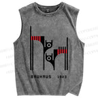 Unisex Bauhaus Geometric Cat Printed Washed Tank Top