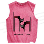 Unisex Bauhaus Geometric Cat Printed Washed Tank Top