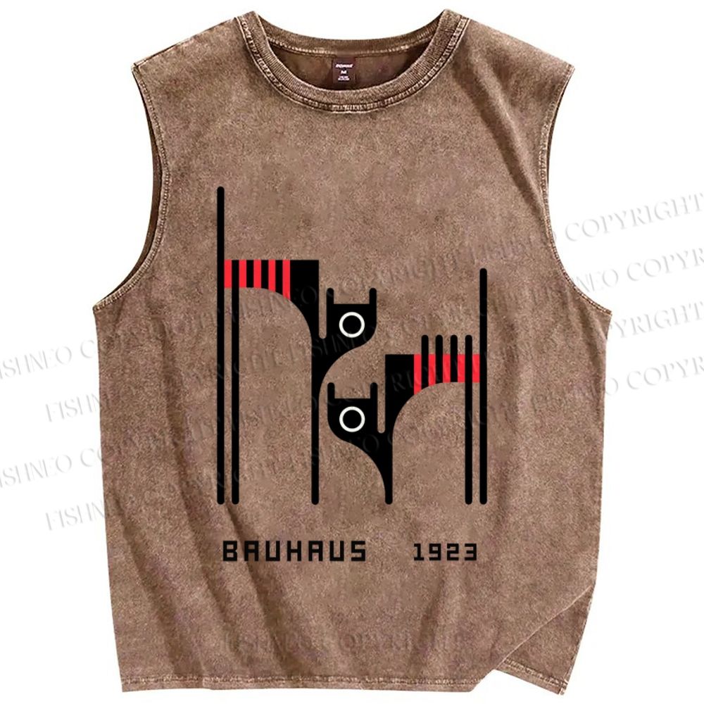 Unisex Bauhaus Geometric Cat Printed Washed Tank Top