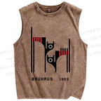 Unisex Bauhaus Geometric Cat Printed Washed Tank Top