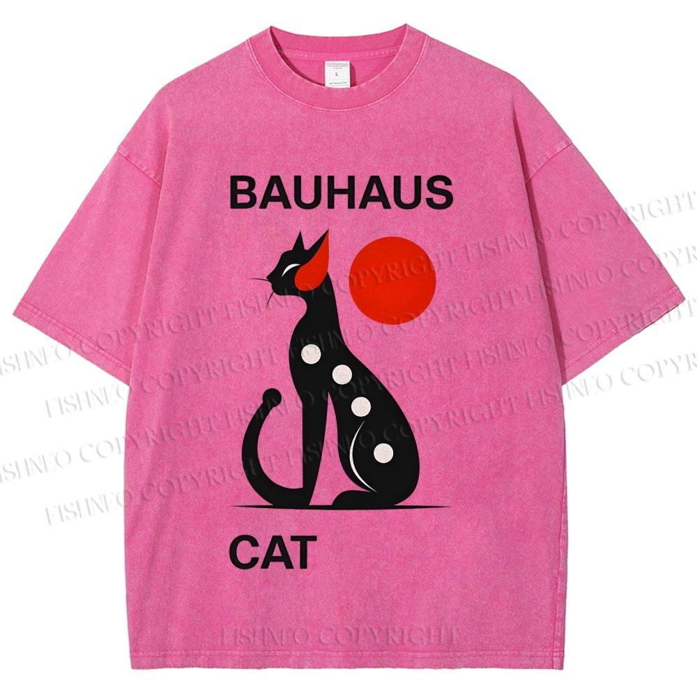 Unisex Bauhaus Cat Printed Washed Tee