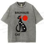 Unisex Bauhaus Cat Printed Washed Tee