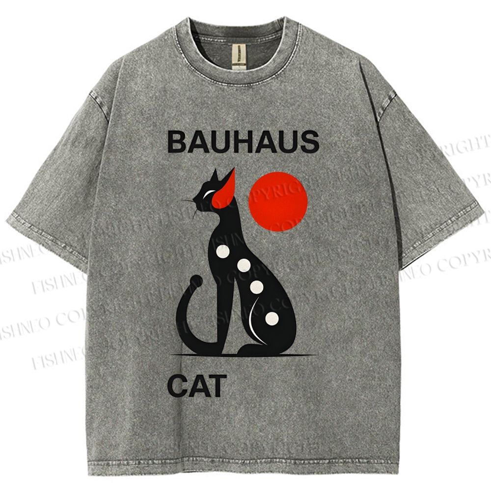 Unisex Bauhaus Cat Printed Washed Tee