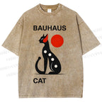 Unisex Bauhaus Cat Printed Washed Tee