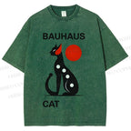 Unisex Bauhaus Cat Printed Washed Tee