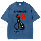 Unisex Bauhaus Cat Printed Washed Tee