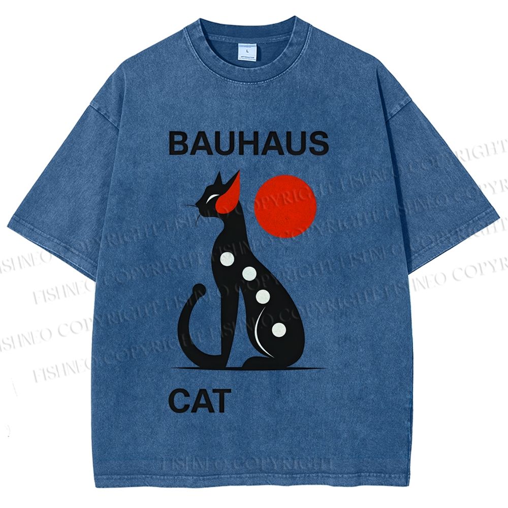Unisex Bauhaus Cat Printed Washed Tee