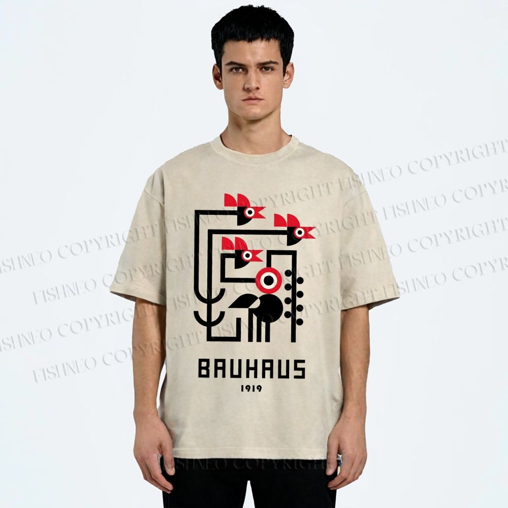 Unisex Bauhaus Geometric Bird Printed Washed Tee