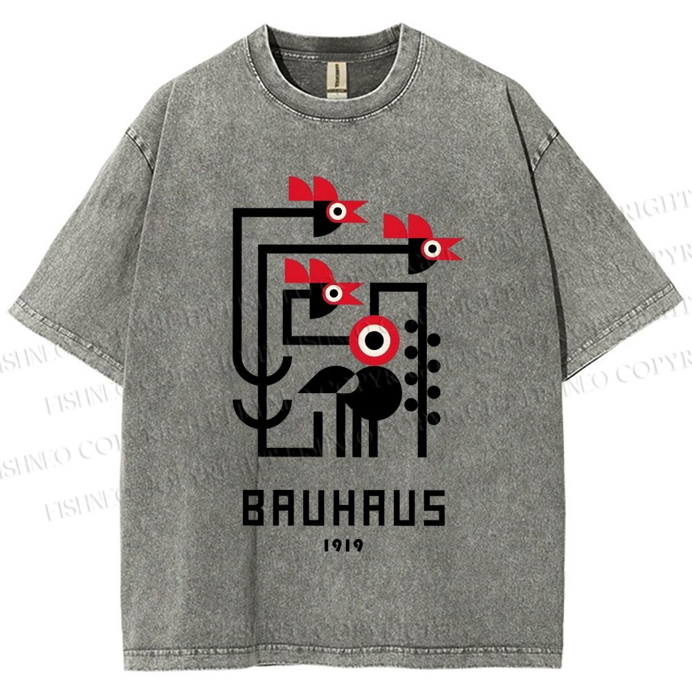 Unisex Bauhaus Geometric Bird Printed Washed Tee