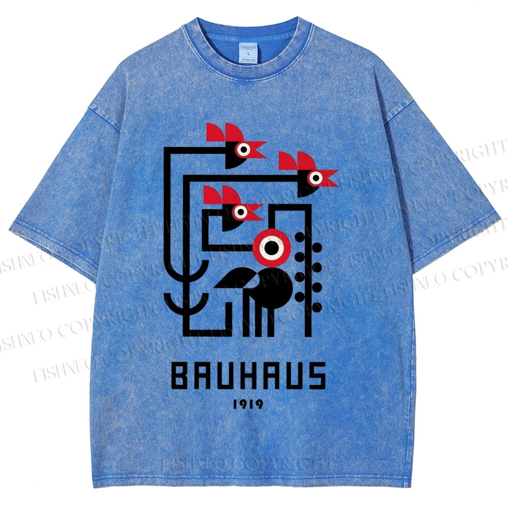 Unisex Bauhaus Geometric Bird Printed Washed Tee