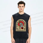 Unisex White Tiger Garage Printed Washed Tank Top