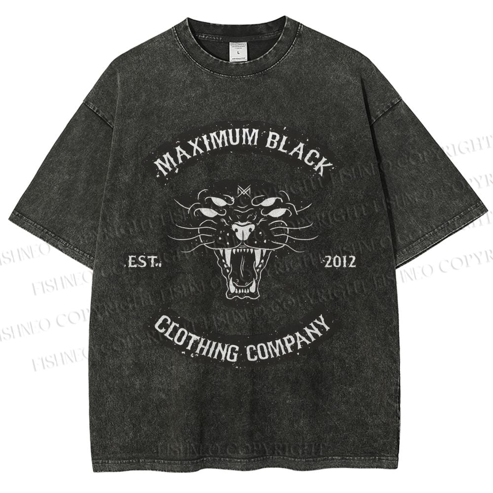 Unisex Maximum Black Tiger Printed Washed Tee