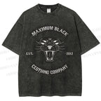 Unisex Maximum Black Tiger Printed Washed Tee