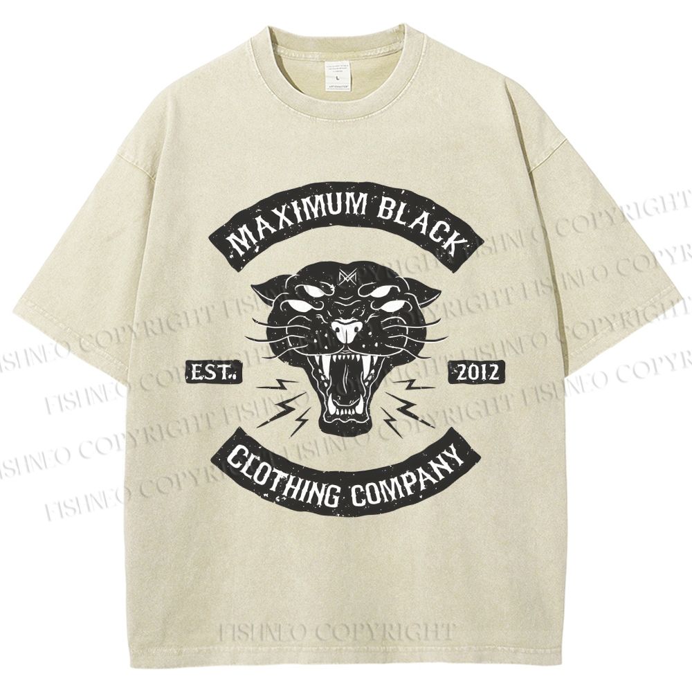 Unisex Maximum Black Tiger Printed Washed Tee