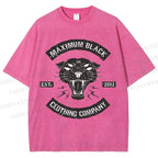 Unisex Maximum Black Tiger Printed Washed Tee