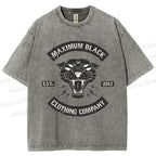 Unisex Maximum Black Tiger Printed Washed Tee