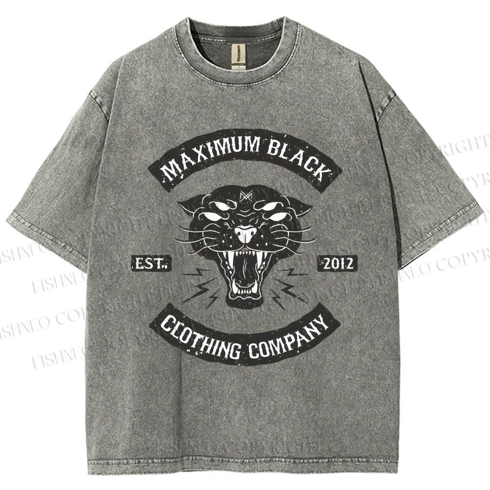 Unisex Maximum Black Tiger Printed Washed Tee