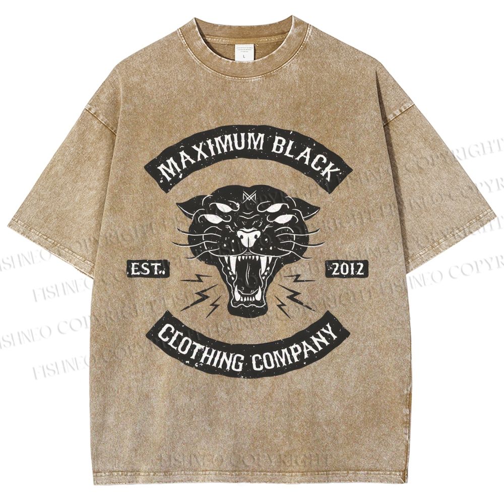 Unisex Maximum Black Tiger Printed Washed Tee