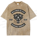 Unisex Maximum Black Tiger Printed Washed Tee
